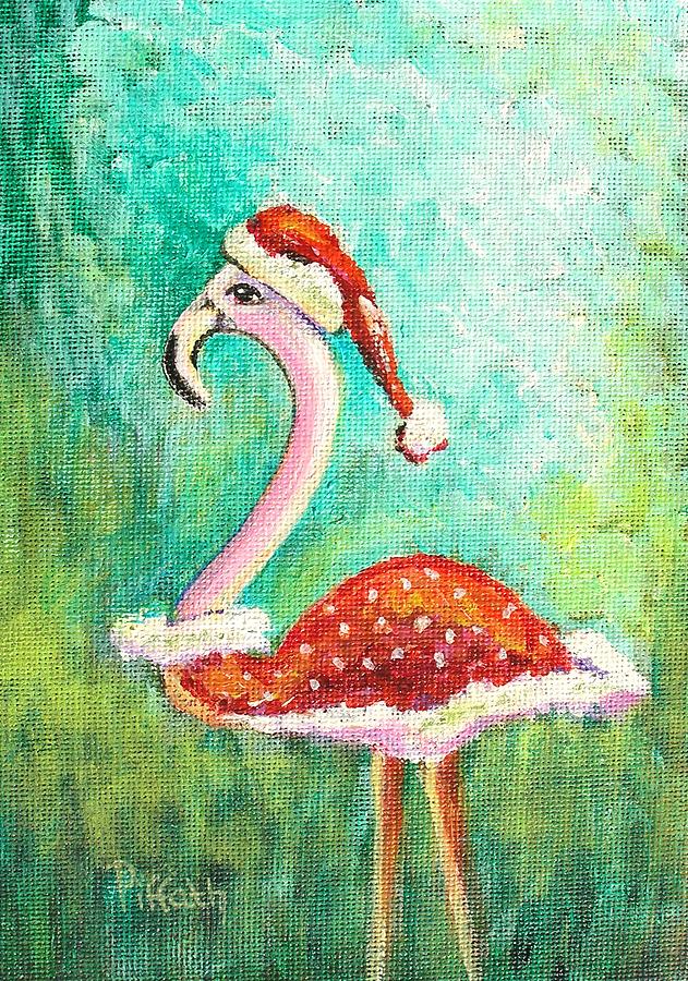 Santa Flamingo Painting by Patricia Piffath