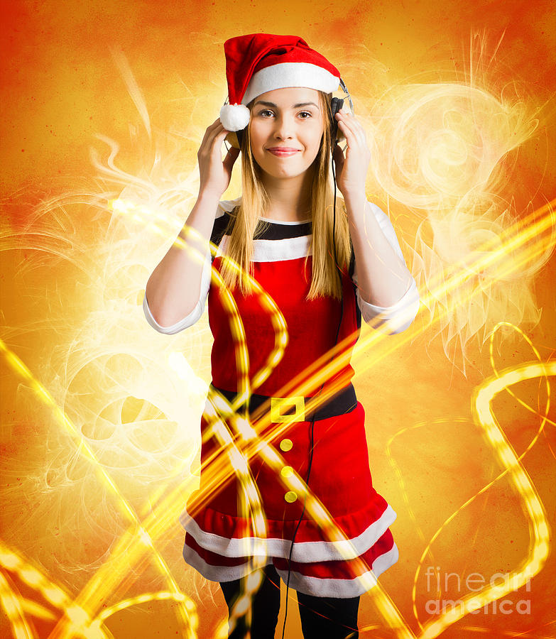 Santa girl listening to abstract christmas music Photograph by Jorgo Photography