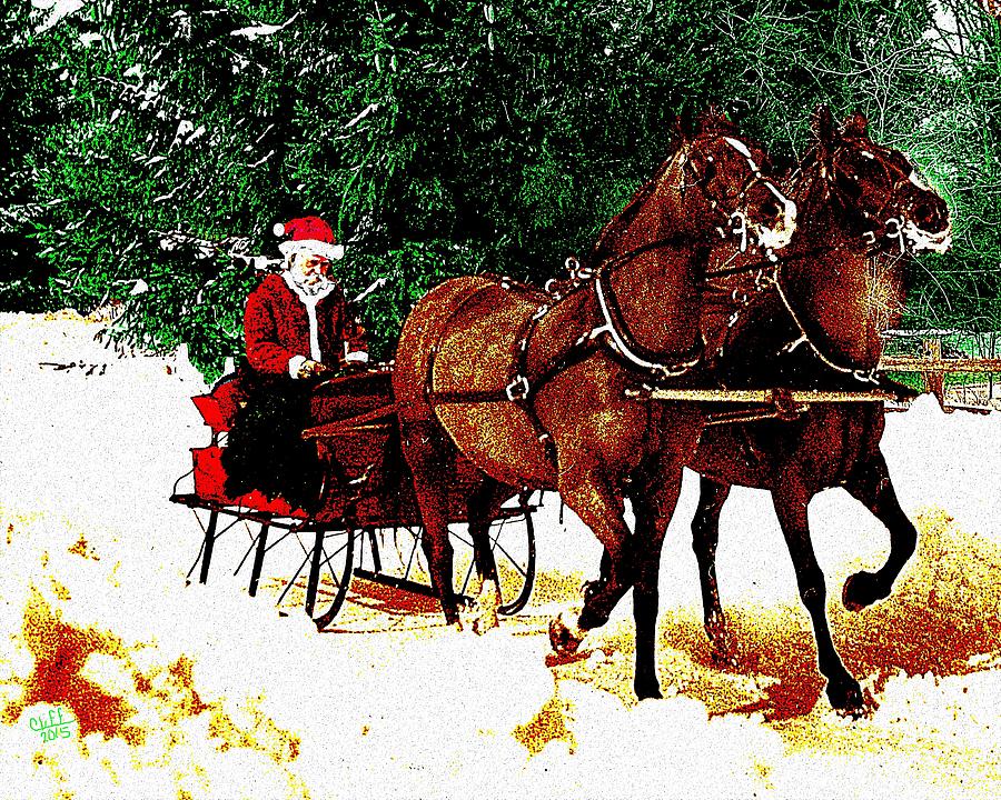 Santa in Sleigh Painting by Cliff Wilson