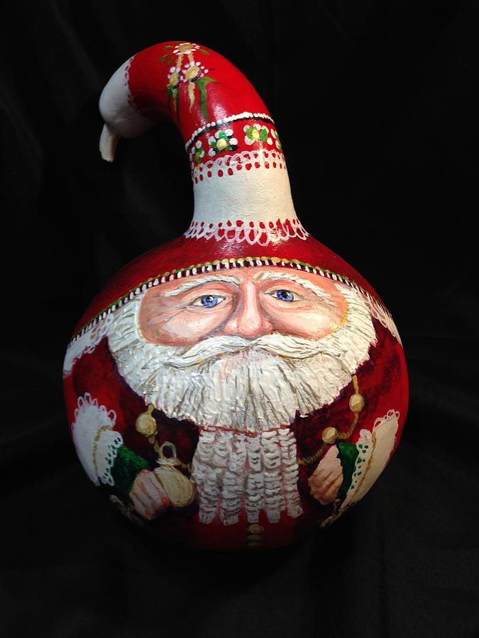 Santa Is a little Gourd Painting by Cynthia Westbrook