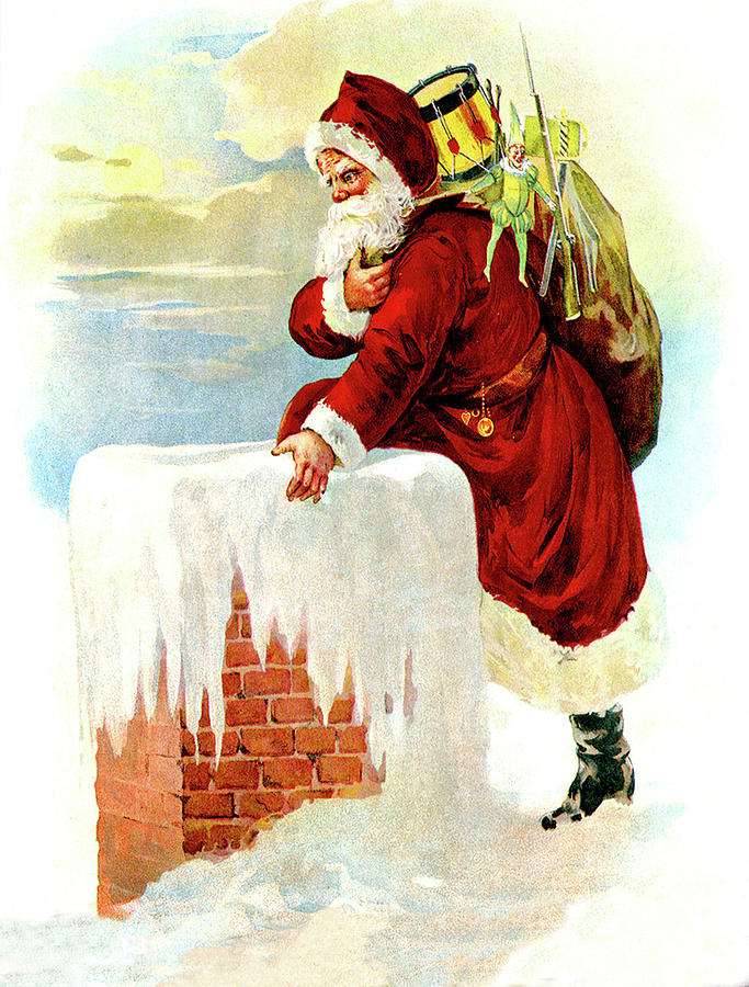 Santa Claus Digital Art - Santa is coming through the chimney by Long Shot