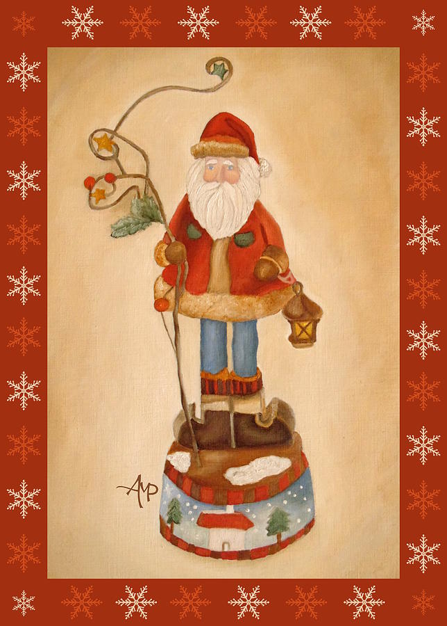 Santa Is Coming With Snowflakes Painting by Angeles M Pomata