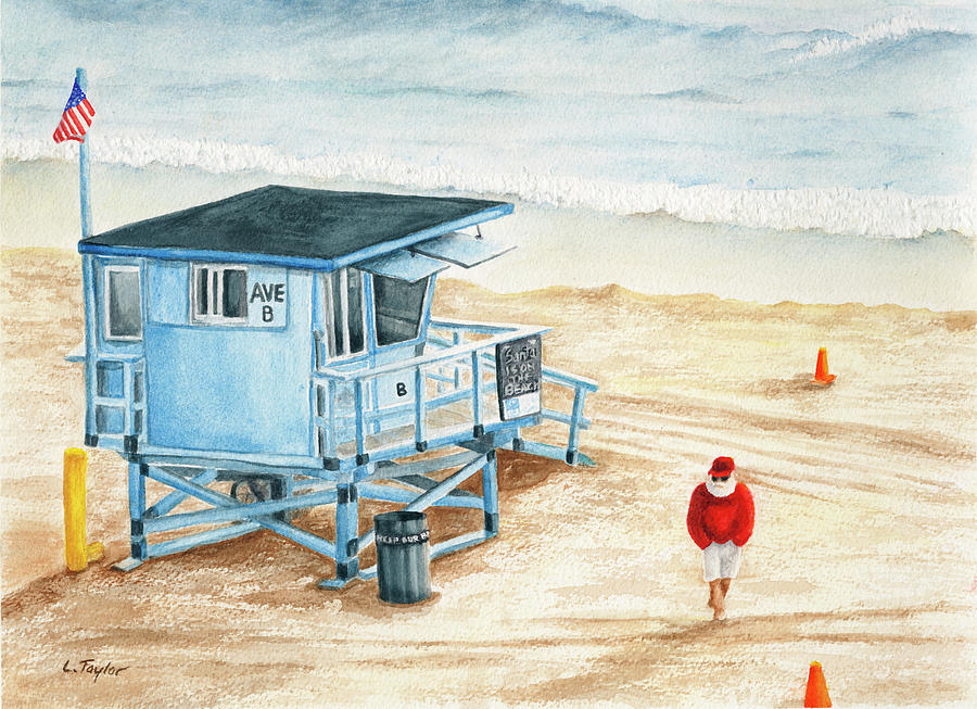 Santa is on the Beach Painting by Lori Taylor