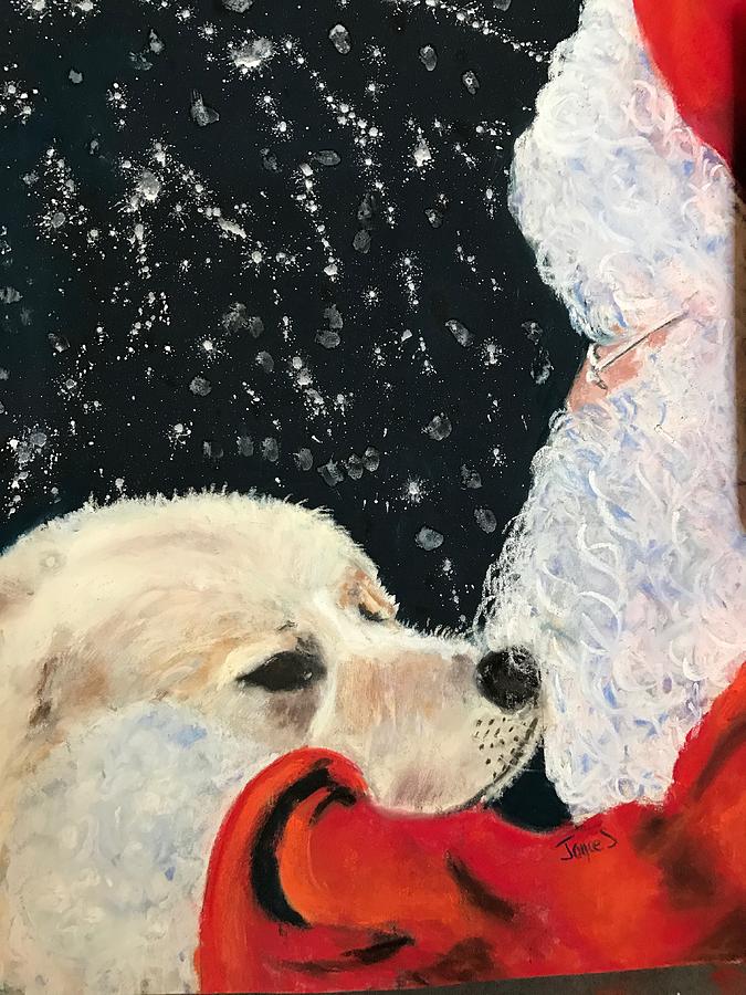 Santa loves dogs Painting by Joyce Spencer