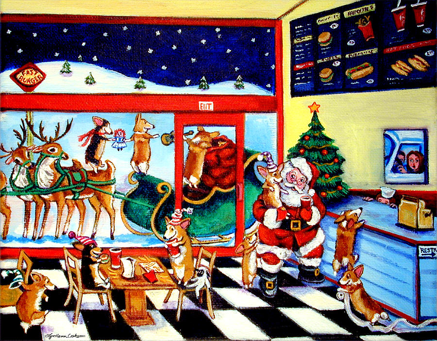 Dog Painting - Santa makes a pit stop by Lyn Cook