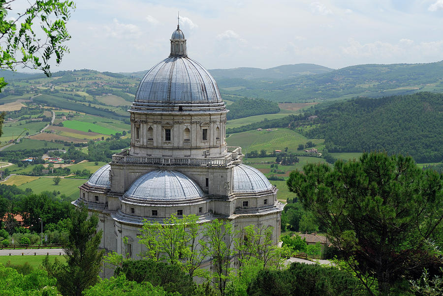 Mountain Photograph - Santa Maria della Consolazione with Umbrian landscape in todi It by Reimar Gaertner