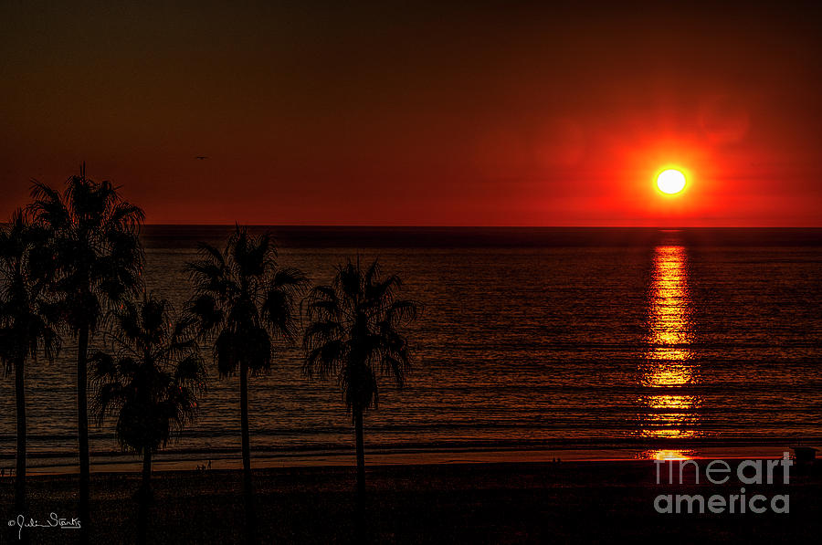 Santa Monica Beach Red Sunset Photograph