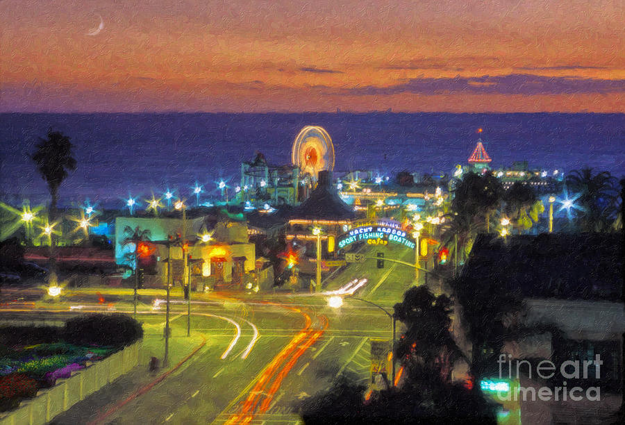 Santa Monica Firey Pier Sunset Digital Art by David Zanzinger