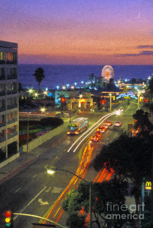 Santa Monica CA Pacific Park Pier  sunset Photograph by David Zanzinger