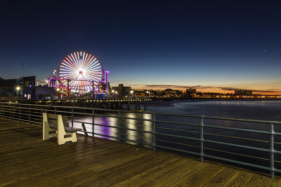 Santa Monica Pier and Bench Photograph by John McGraw