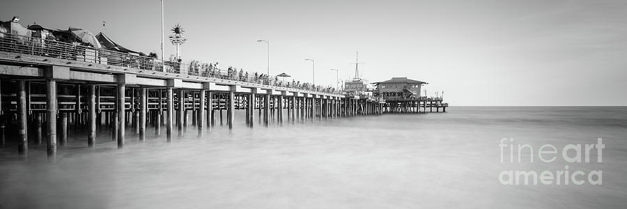 Santa Monica Pier Black and White Panorama Photo Photograph by Paul Velgos