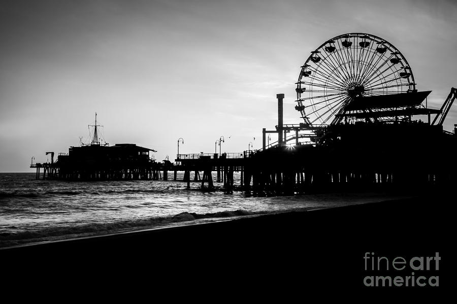 Santa Monica Pier Black And White Picture Photograph