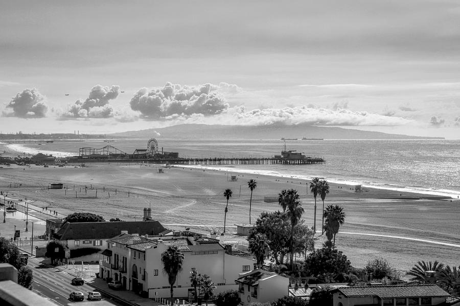 Santa Monica Pier in Black and White Photograph by Gene Parks