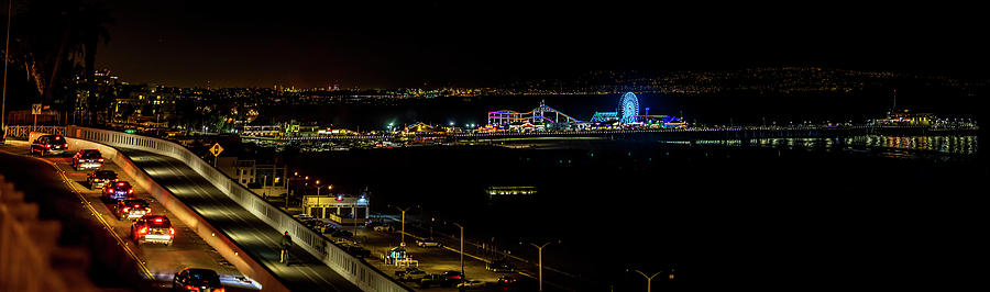 Santa Monica Pier Light Show - Panorama Photograph by Gene Parks