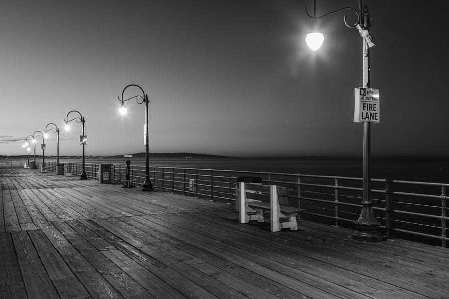 Santa Monica Pier Lights Black and White Photograph by John McGraw