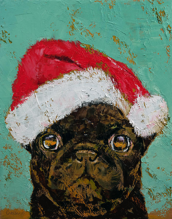 Santa Pug Painting by Michael Creese