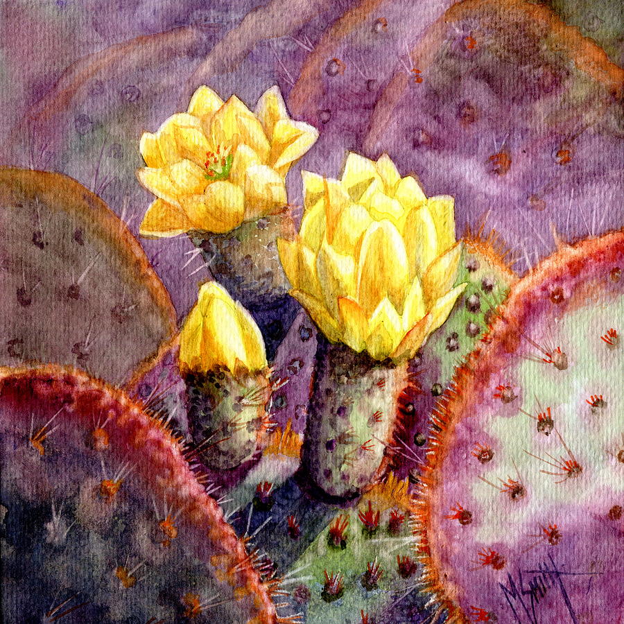 Santa Rita Prickly Pear Cactus Painting by Marilyn Smith