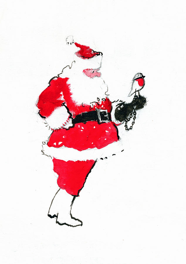Christmas Painting - Santa robin falconry by George Adamson