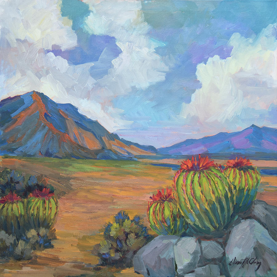 Santa Rosa Mountains and Barrel Cactus Painting by Diane McClary