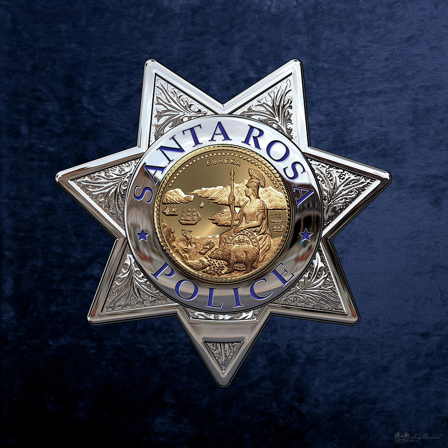 Santa Rosa Police Department Badge over Blue Velvet Digital Art by Serge Averbukh