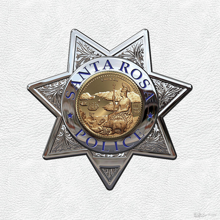 Santa Rosa Police Department Badge over White Leather Digital Art by Serge Averbukh