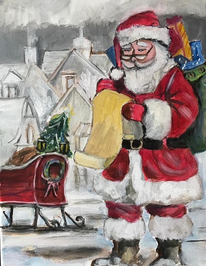 Santa With List Painting by Denice Palanuk Wilson