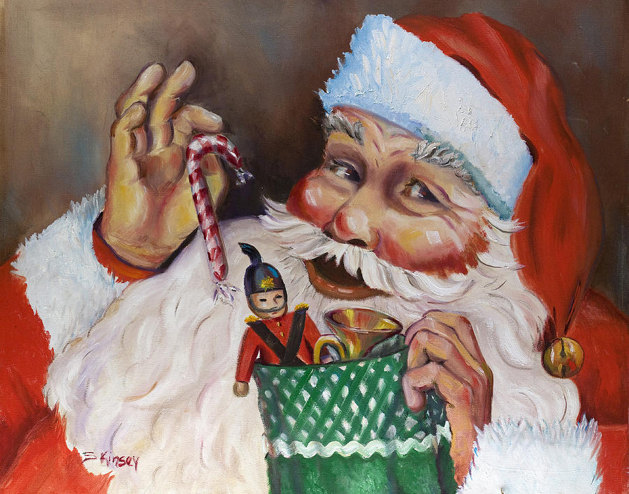 Santa Claus Painting - Santa with Stocking by Sheila Kinsey