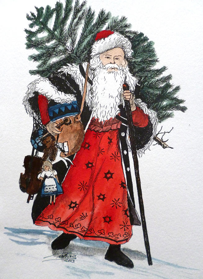 Santa with violin 2 Painting by Petra Stephens
