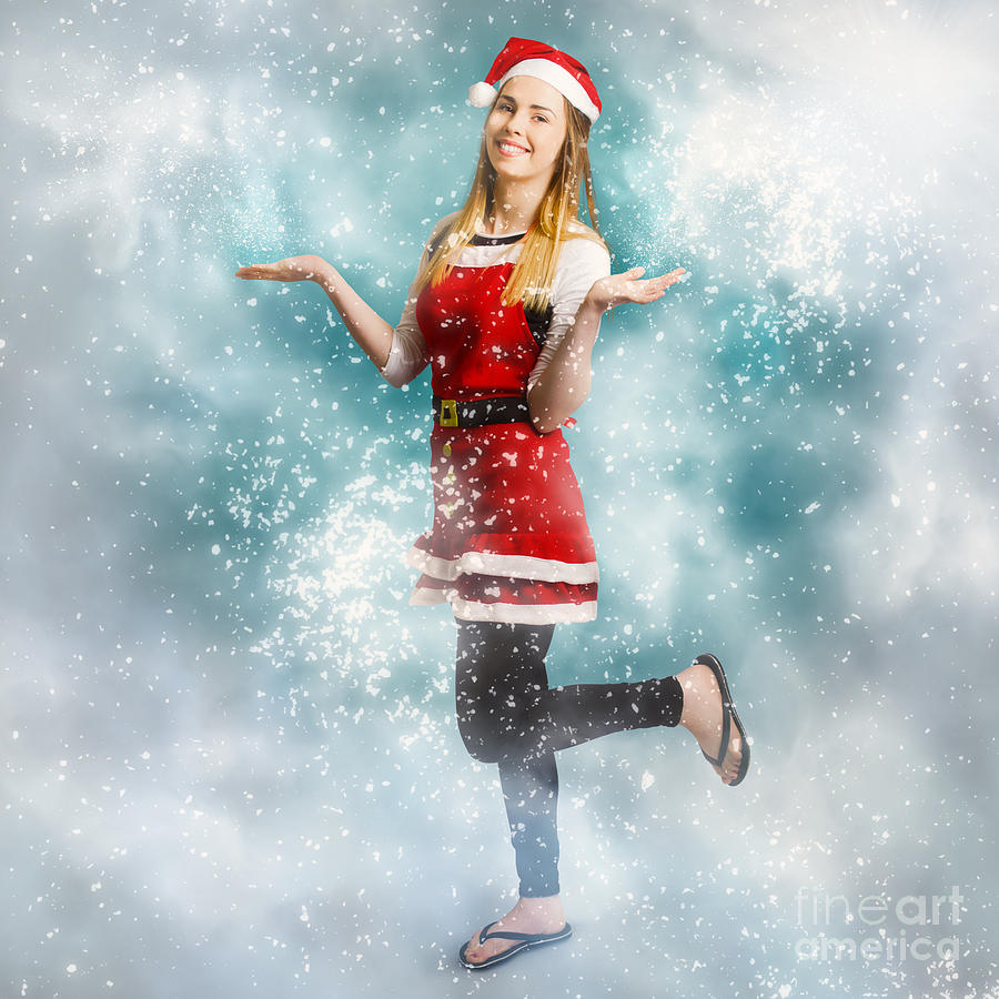 Santa woman playing in magic christmas snow Photograph by Jorgo Photography