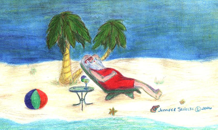 Santa's on Vacation Drawing by Jennifer Skalecke