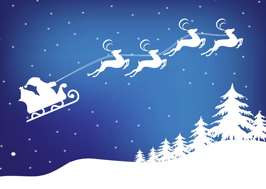 Santas Sleigh And Reindeer Christmas Digital Art by Serena King