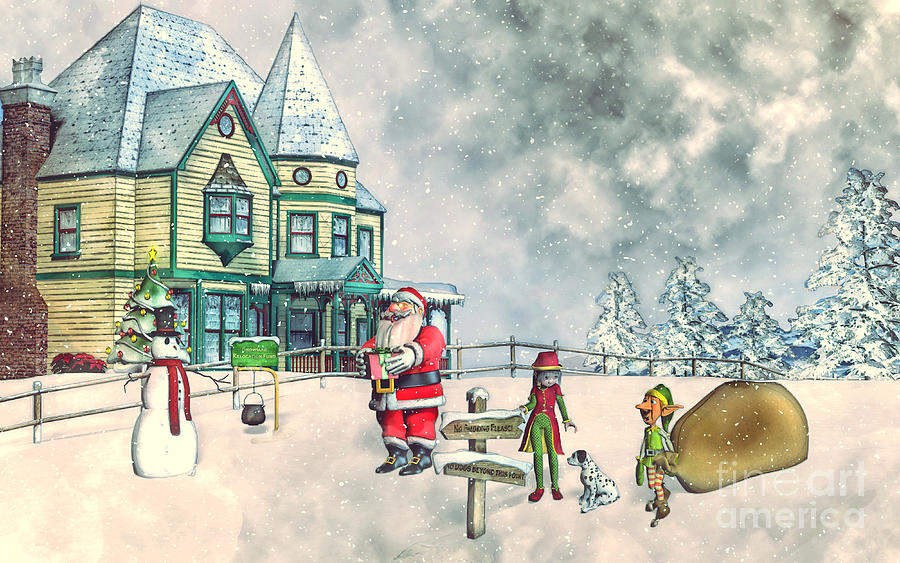 Santa Claus Painting - Santas Snowman Visit by Two Hivelys
