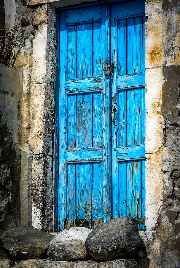 Santorini Blue Door Photograph by Pamela Newcomb