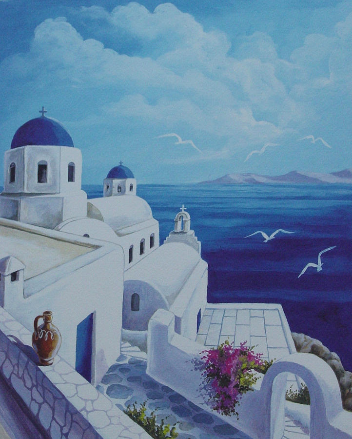 Santorini Blue Painting by Helidon - Fine Art America