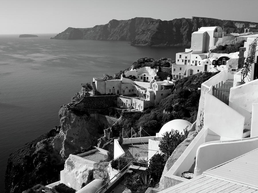 Santorini Cliffs In Black And White Photograph