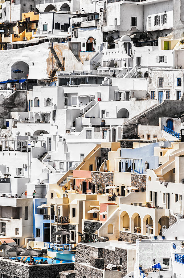 Greek Photograph - Santorini Fira steep perspective by Antony McAulay