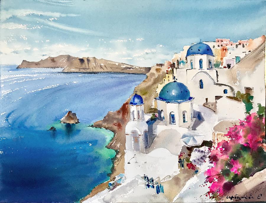 Santorini Painting - Santorini, Greece by Eugenia Gorbacheva