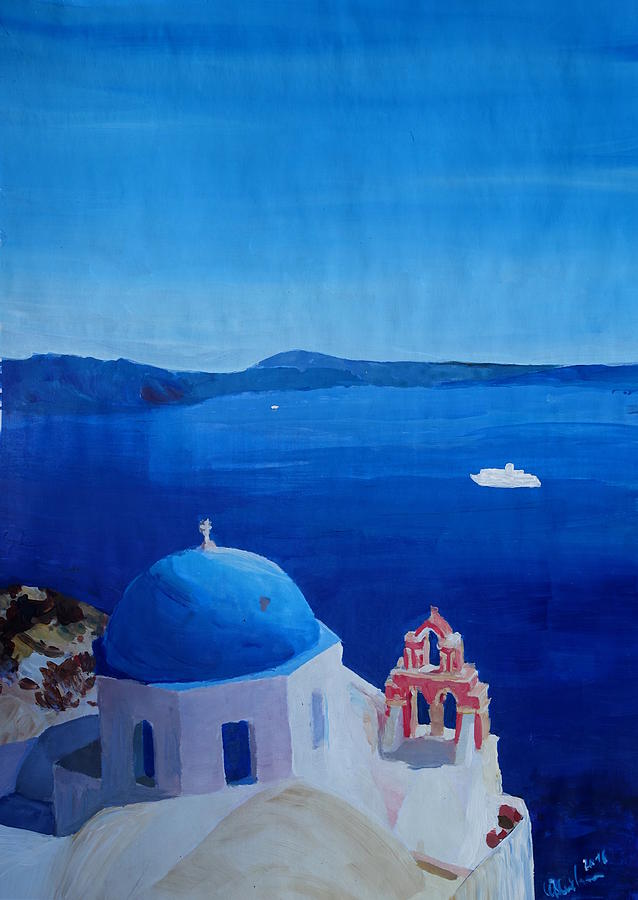 Santorini Greece View from Oia to Caldera Painting by M Bleichner ...