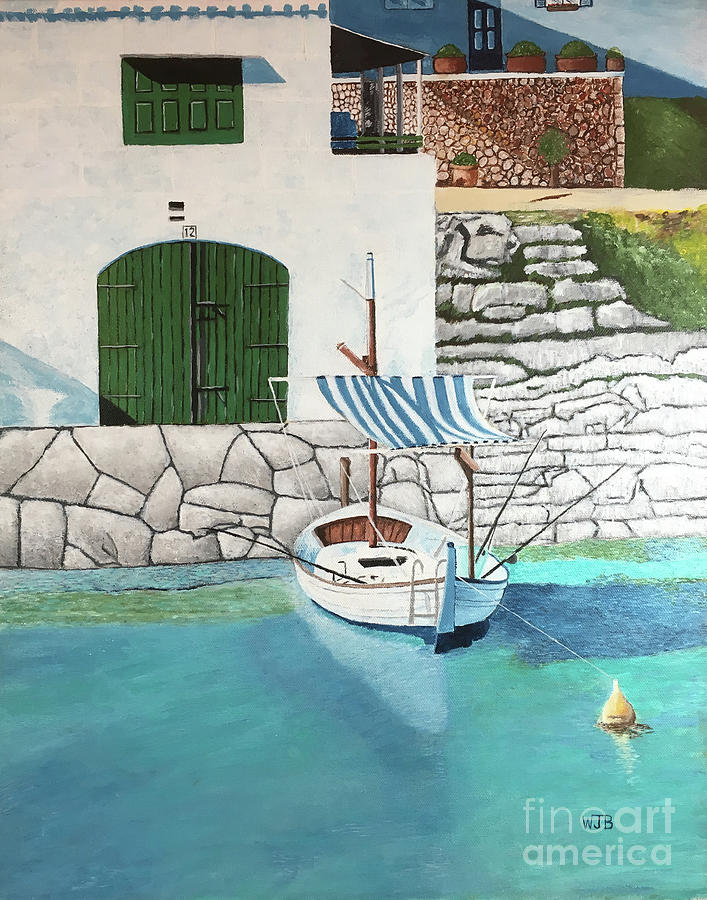 Boat Painting - Santorini, Greece by William Bowers