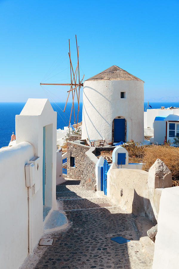Greek Photograph - Santorini island windmill by Songquan Deng