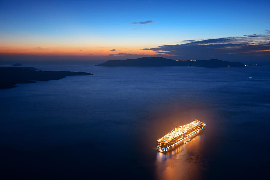 Santorini island with cruise ship Photograph by Songquan Deng
