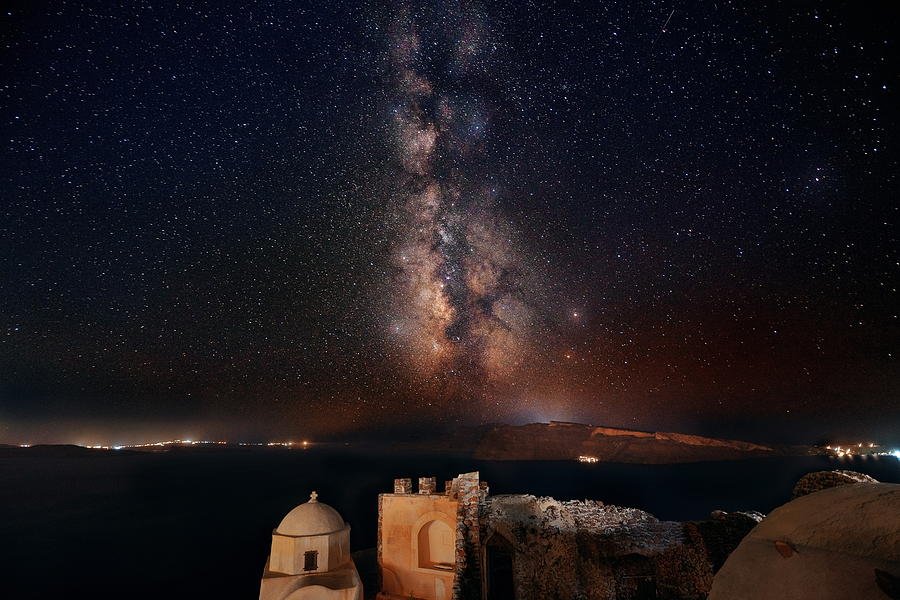 Santorini island with milkyway Photograph by Songquan Deng