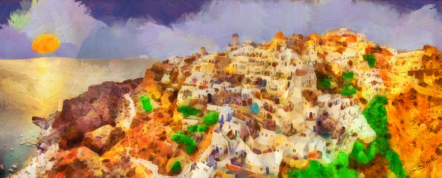 Santorini panoramic Painting by George Rossidis