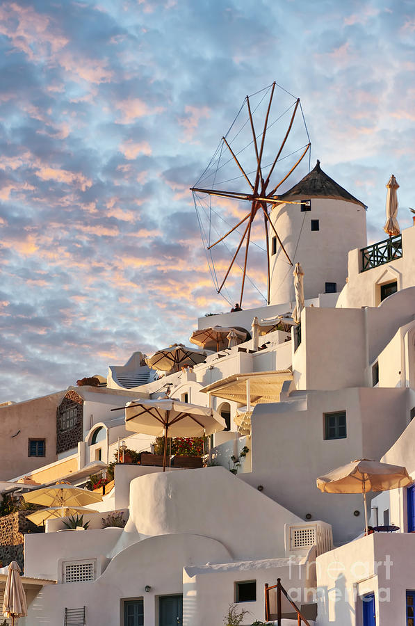 Greek Photograph - Santorini Windmill at Oia by Antony McAulay