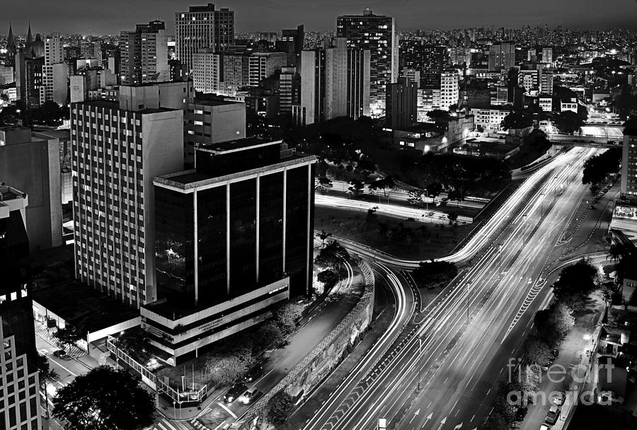 Architecture Photograph - Sao Paulo, Brazil - Central Expressways by Night by Carlos Alkmin