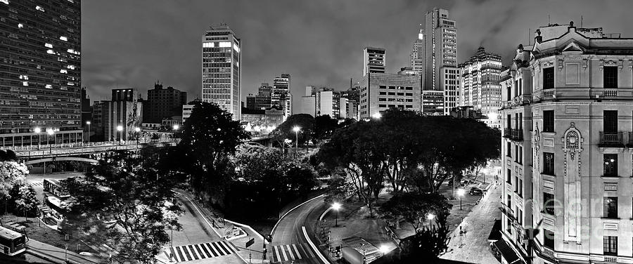 Sao Paulo Downtown at Night in Black and White - Correio Square Photograph by Carlos Alkmin