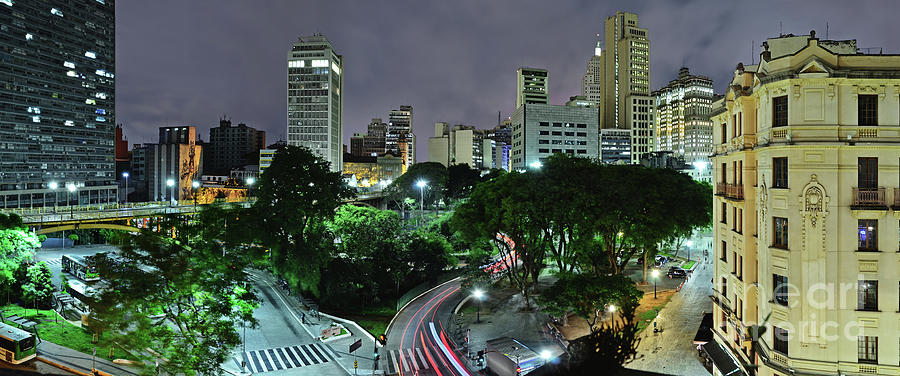 Sao Paulo Downtown at Night - Praca do Correio Photograph by Carlos Alkmin