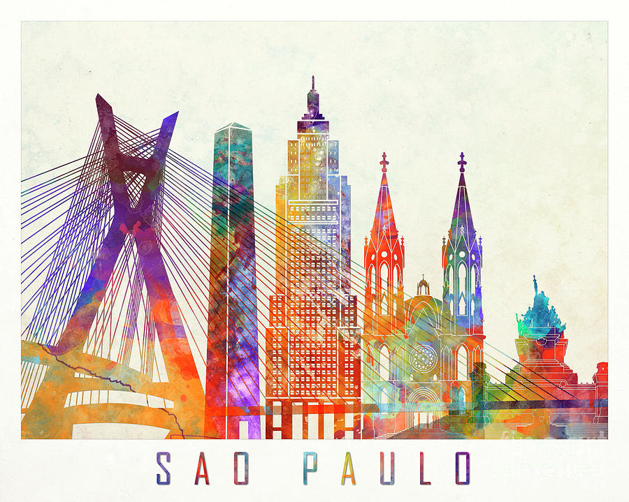 Sao Paulo landmarks watercolor poster Painting by Pablo Romero - Pixels ...