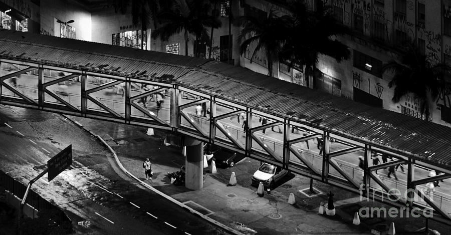 Sao Paulo - Metallic Footbridge at Night Photograph by Carlos Alkmin