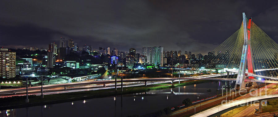 Sao Paulo Skyline - Ponte Estaiada Octavio Frias de Oliveira wit Photograph by Carlos Alkmin